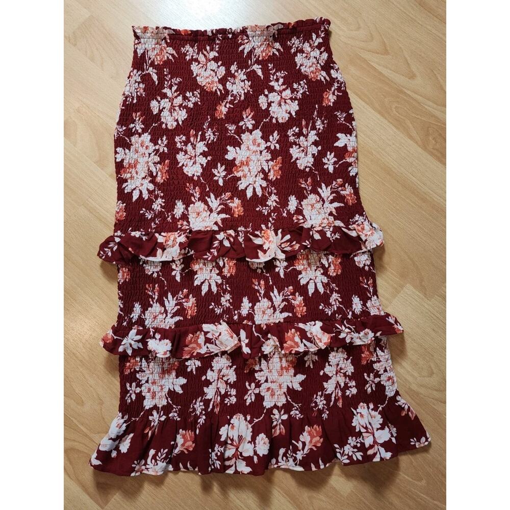 Abercrombie & Fitch Pull On Smocked Red Floral Midi‎ Skirt Size Small